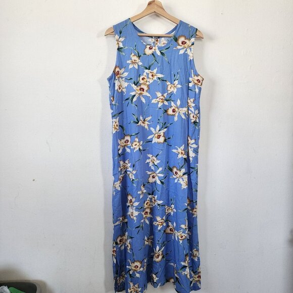 Womens Paradise Found Blue Aloha Hawaiian Dress Size Large Sleeveless - Picture 1 of 8